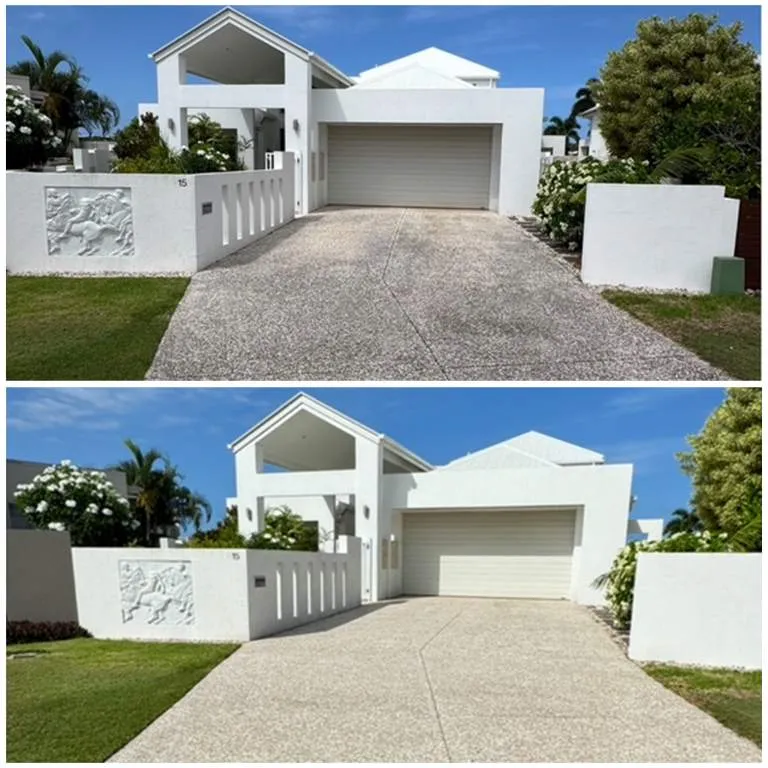 House wash and driveway restoration, before and after