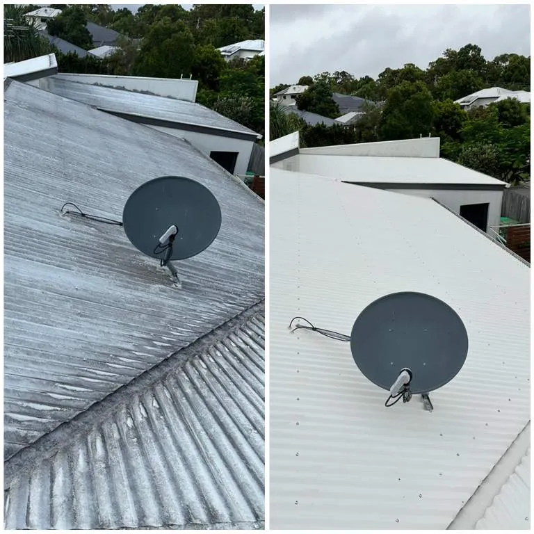 Metal roof restoration, before and after